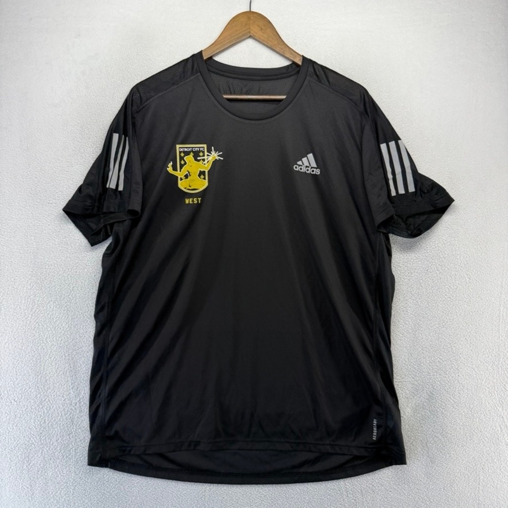 Detroit City FC Shirt Men's XL Black Graphic Spellout Adidas Running Soccer DCFC